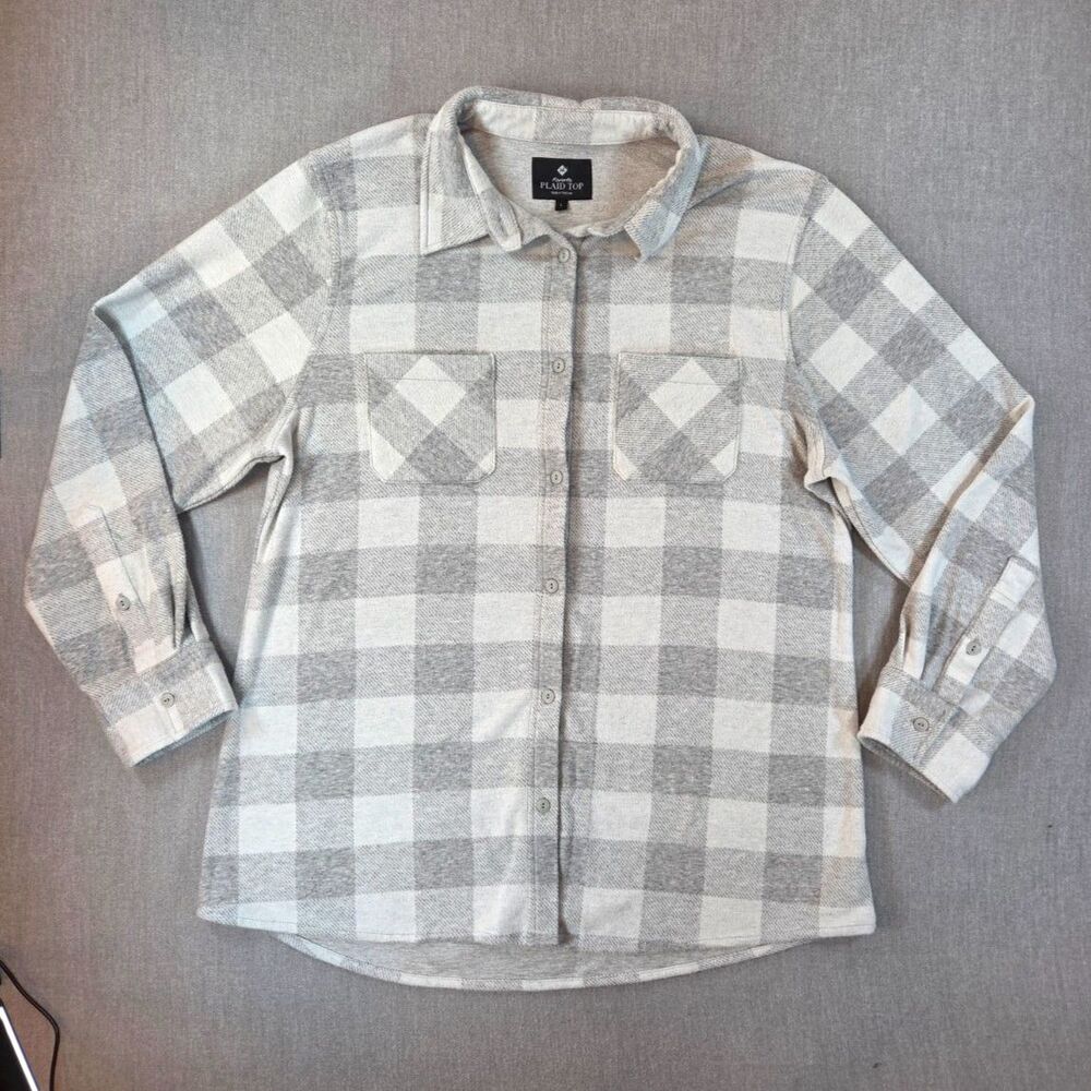 Member's Mark Favorite Plaid Top Women's L Gray White Soft Flannel Button Up